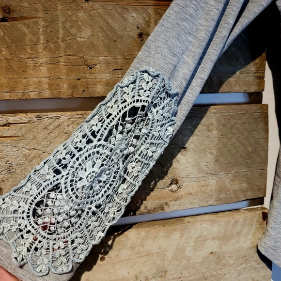Gray Long Sleeve Top with Lace Detail - Picture 2 of 4